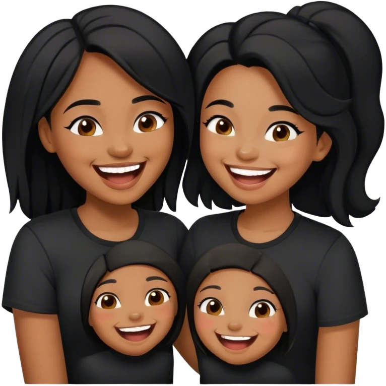 Brown skin colored sisters with black hair and black shirts having fun with eachother emoji