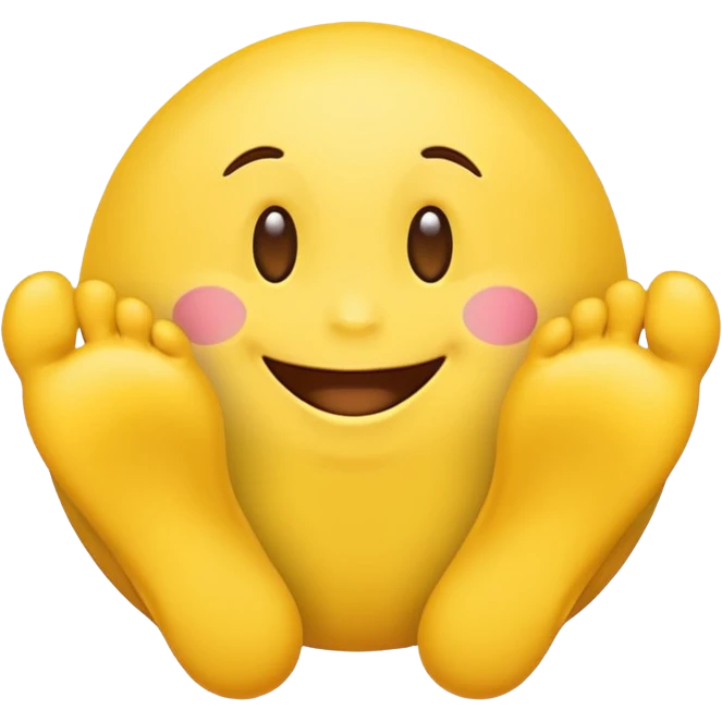 A happy emoji with feet behind its head emoji