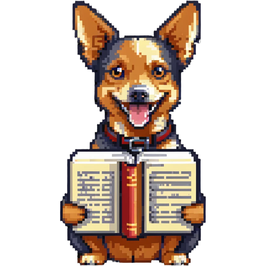 weird dog smiling holding a dictionary emoji