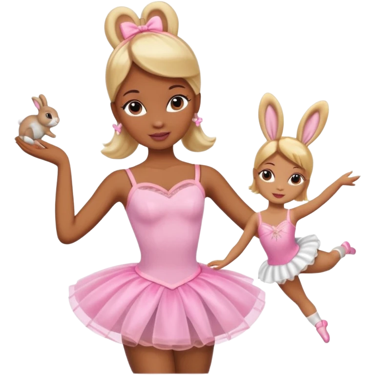 Brown skin blonde hair barbie ballerina with bunny  emoji