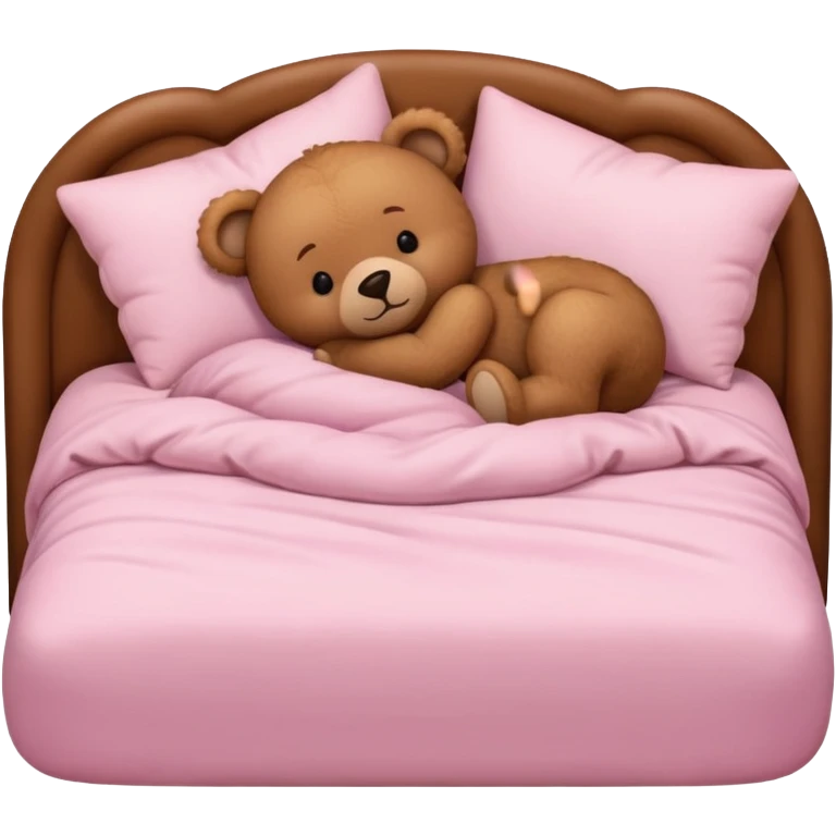 Brown Teddy bear sleeping in light pink bed emoji