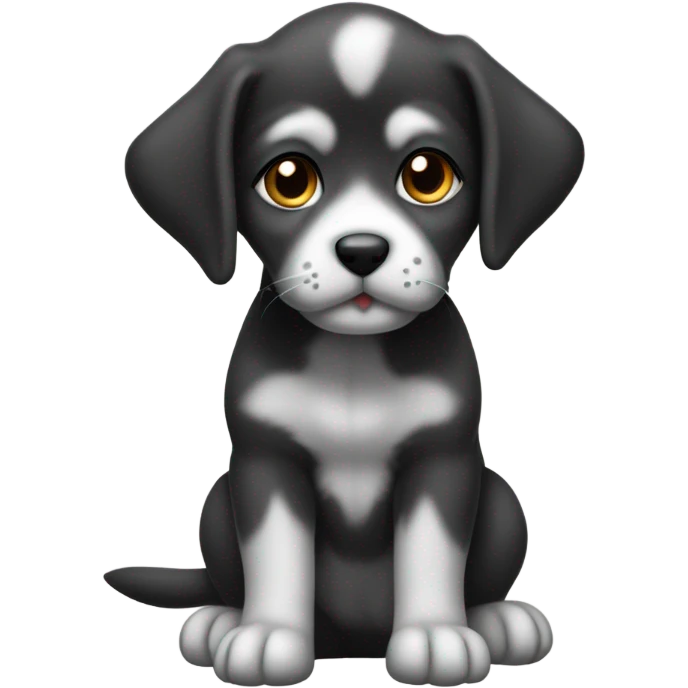 Black and gray Eurasian puppy eating pizza emoji