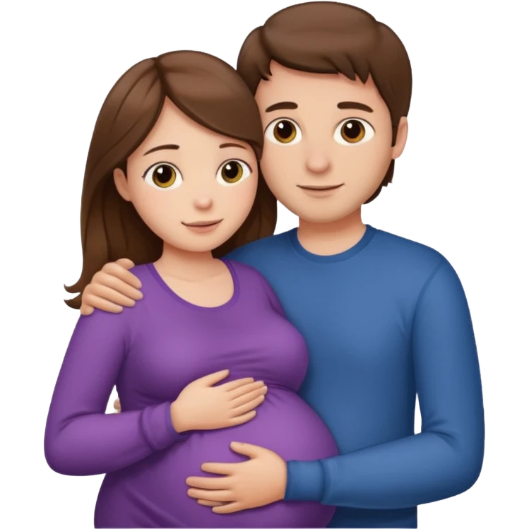 "Couple of lovers. A Pregnant Woman with long brown hair and fair skin. And man with short brown hair and fair skin. Hugging each other." emoji