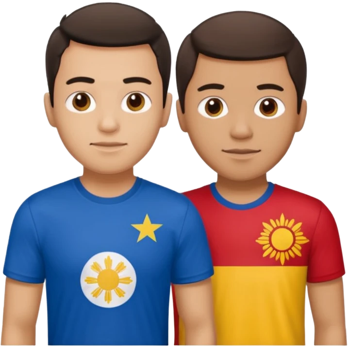 2 male Best buds , one in showing Philipines flag tshirt, one is Spain emoji