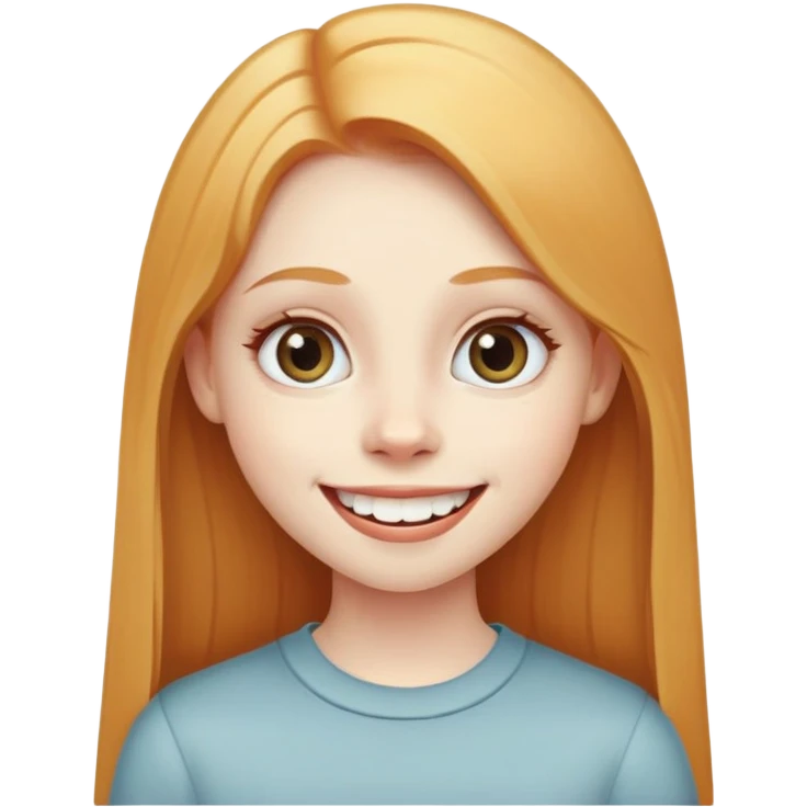 traditional simple emoji of young girl with very pale skin, long straight ginger blonde hair, big eyes, big smile with teeth showing, classic round face emoji