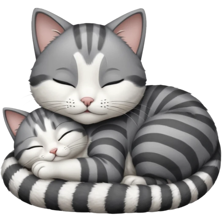dark grey and white small cat with its eyes closed lying down leaning on its elbow with its paw curled under its head holding it up emoji