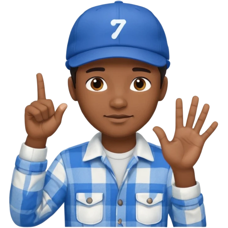 Emoji of a young man with dark hair, wearing a blue cap and a white flannel shirt, the young man is making a "like" gesture with his right hand emoji