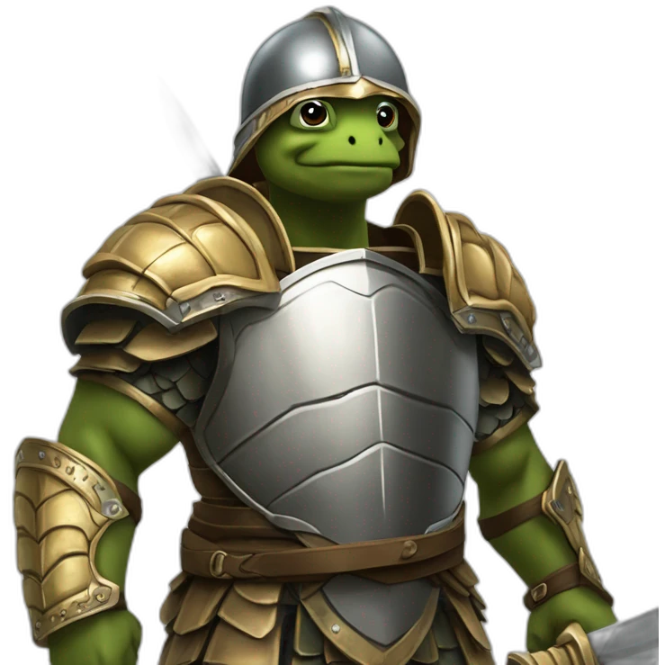 Franklin la tortue portant un casque romain et une armure romaine tenant un glaive emoji