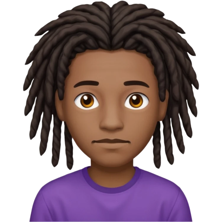 black teen with black dreads in a middle part with brown eyes and a small mustache and purple shirt emoji