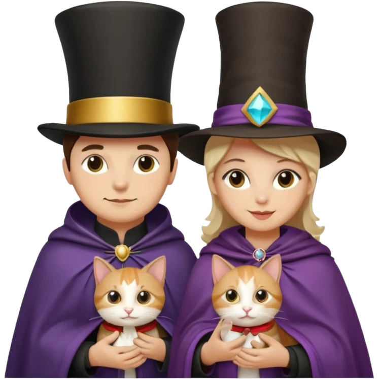 magician couple and their pet cat emoji