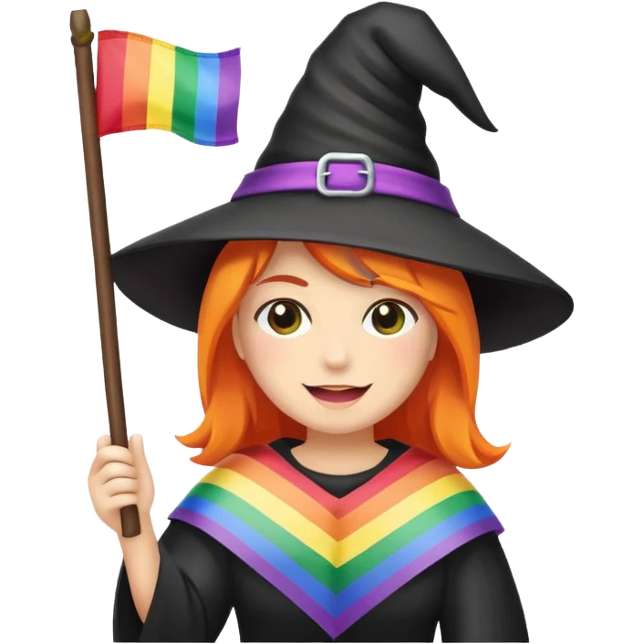Witch holding a rainbow flag emoji