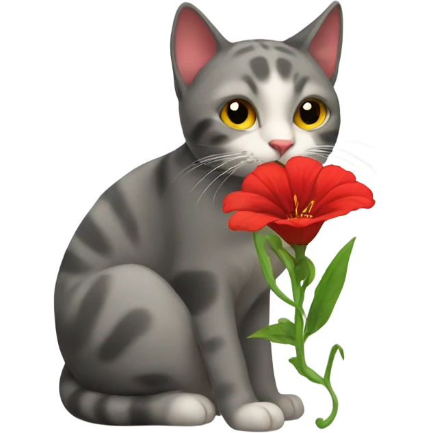cat hunging a red flower emoji