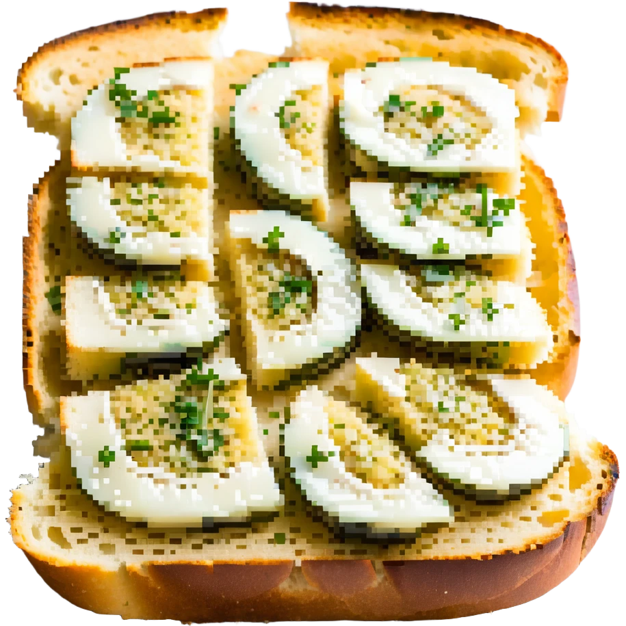 a perfect garlic bread, italian style, open faced emoji