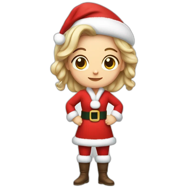 white woman with hair tied dressed as santa for christmas who strikes the pose full height emoji