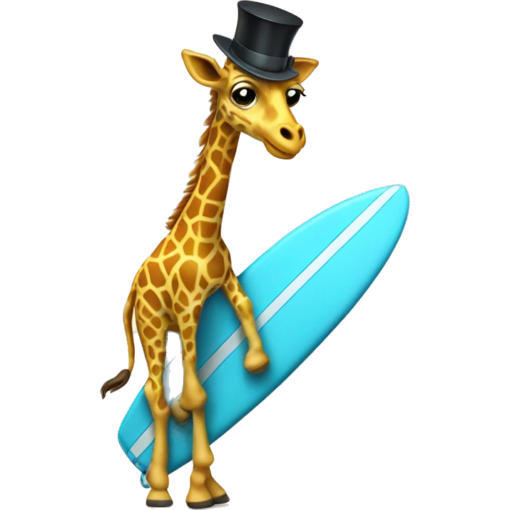 surfing giraffe with a top hat emoji