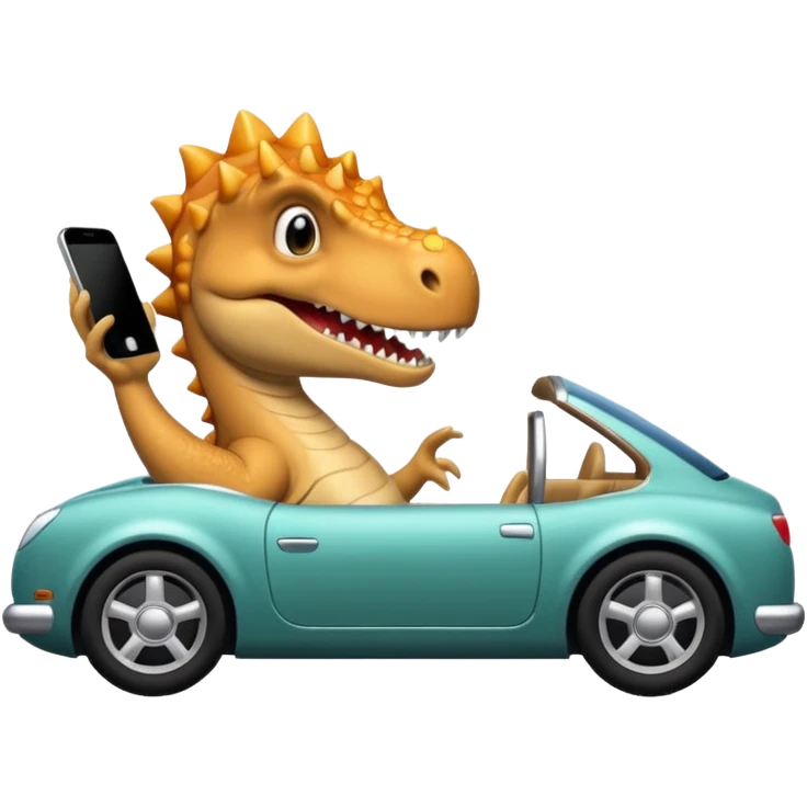 Dinosaurio con iPhone en un carro lujoso emoji