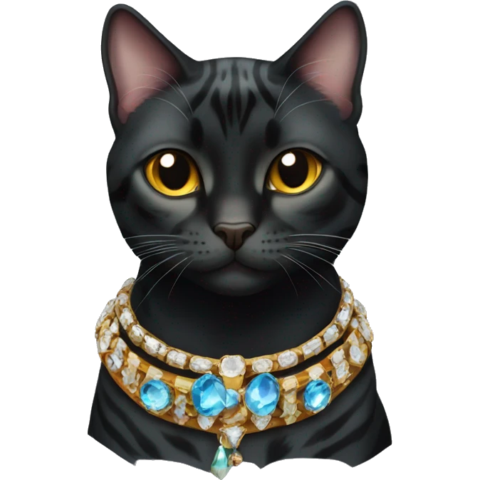Black bengal cat with jewel collar emoji