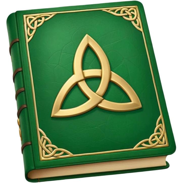 a green closed book with a golden triquetra emoji