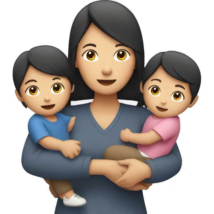 asian mum holding two kids, standing  emoji