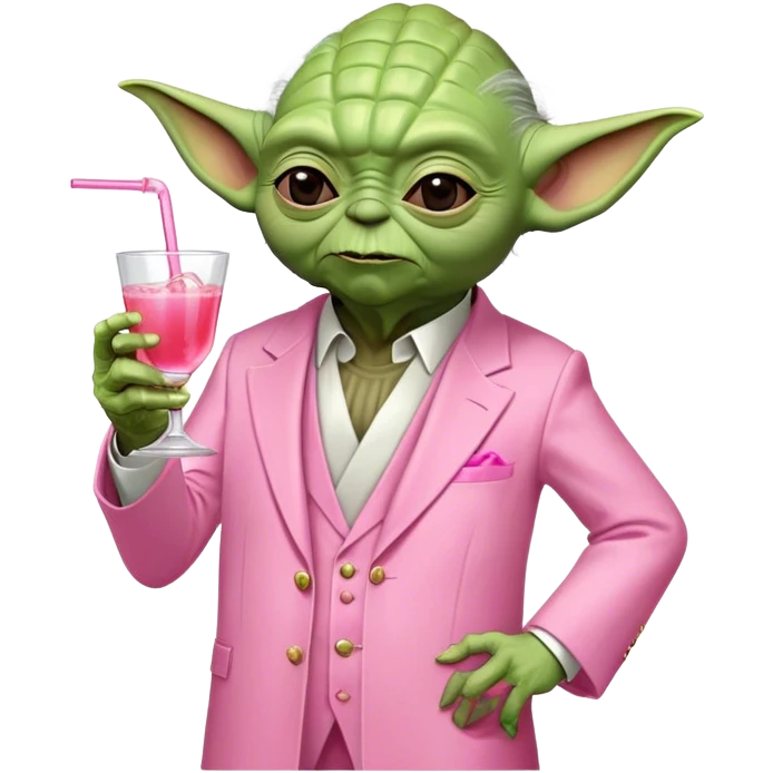 Master Yoda in all pink suit, with one hand holding a pink tequila drink emoji