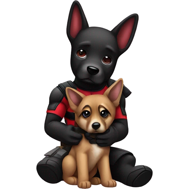 Deadpool holding a German shepherd puppy emoji
