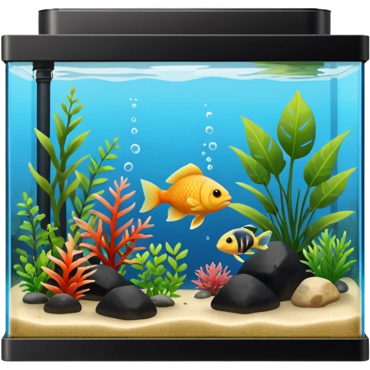 big, square fish tank with live plants and black substrate emoji