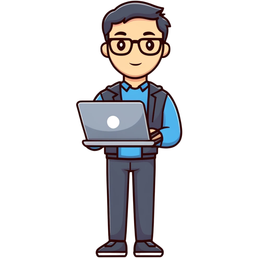 full body male teacher with attractive handsome face in casual clothes holding a laptop emoji