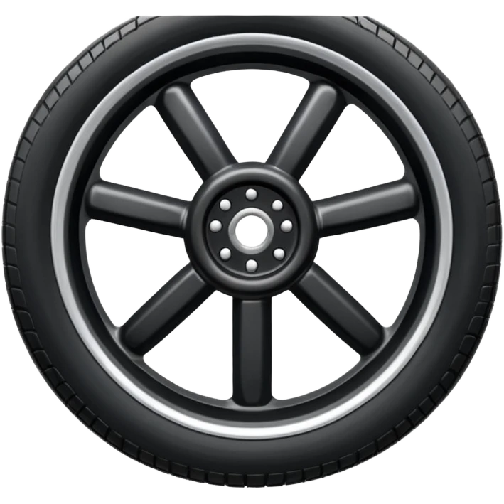 Front-view wheel, perfectly symmetrical, 6-8 short thick spokes, very wide heavy outer rubber rim, simple clean design, centered. emoji
