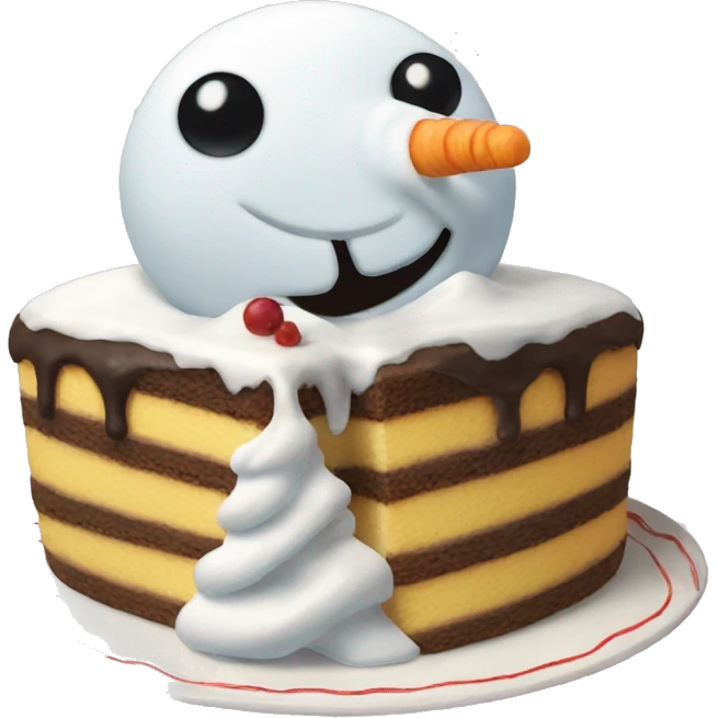 Snowman eating a cake emoji