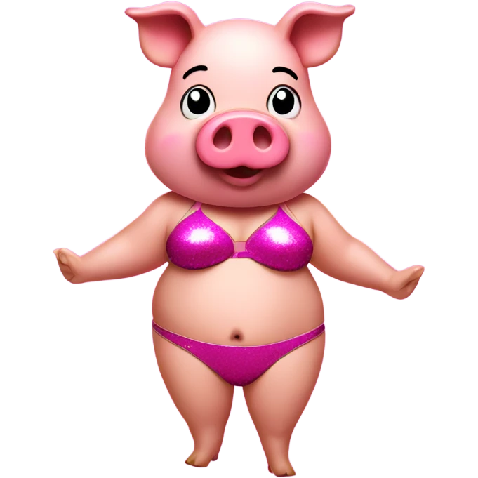 Pig with a hot pink bikini on with glitter and stockings emoji