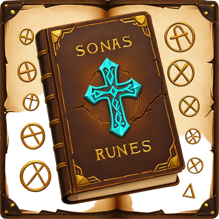 Spell Book – Old leather book with glowing runes and bookmarks emoji