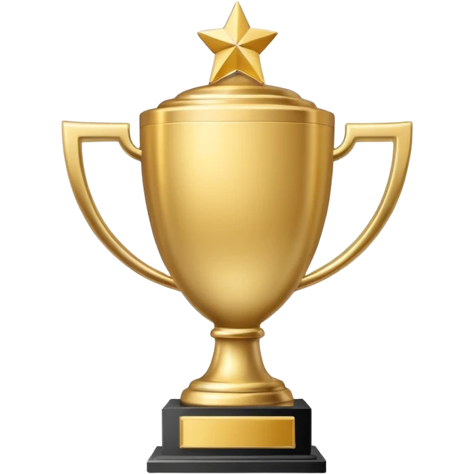 Minimal line-art trophy icon, front-facing, simple outlines, clean modern style, slightly 3D, no background, transparent, represents “wins / achievements emoji