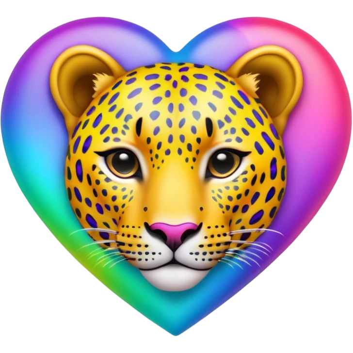 A colorful rainbow-neon-colored wild realistic leopard-printed-patterned BIG heart emoji