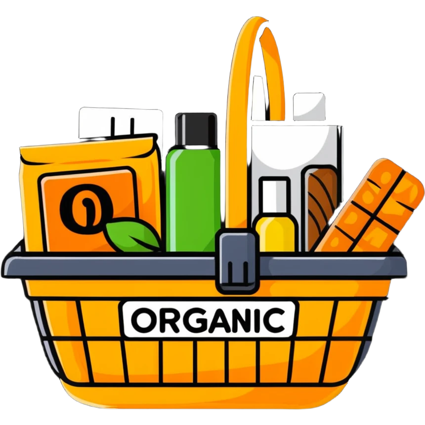 basket of organic products with a home delivery sign emoji