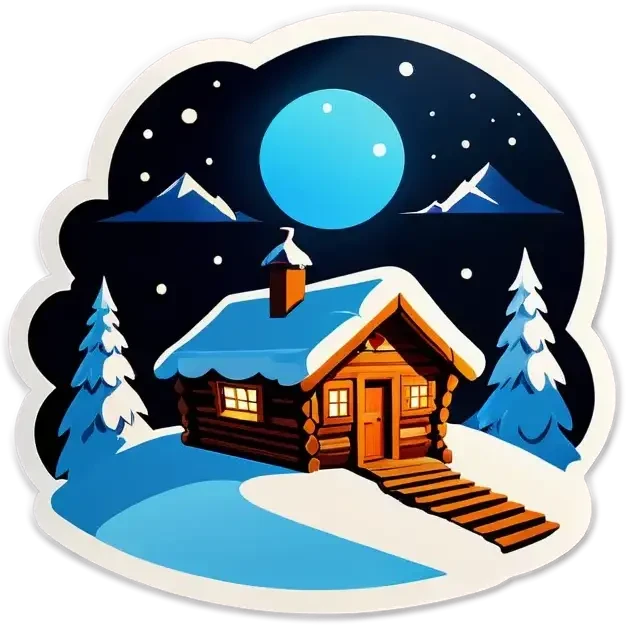 Schneebedeckte Hütte im Wald mit einem Glasdach Nordlichter am Himmel emoji