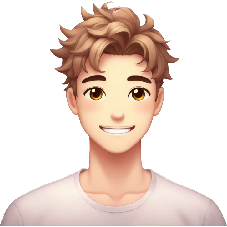Gorgeous bright sparkly anime style guy with blushing face and flowers aesthetic trending style outside emoji