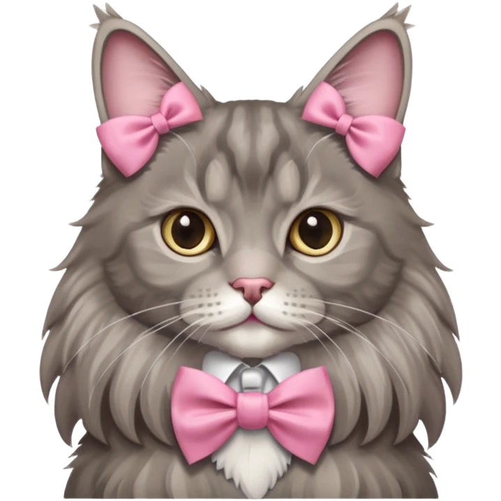 A grey Maine coon Neck Wearing a pink Bow tie  ribbon emoji