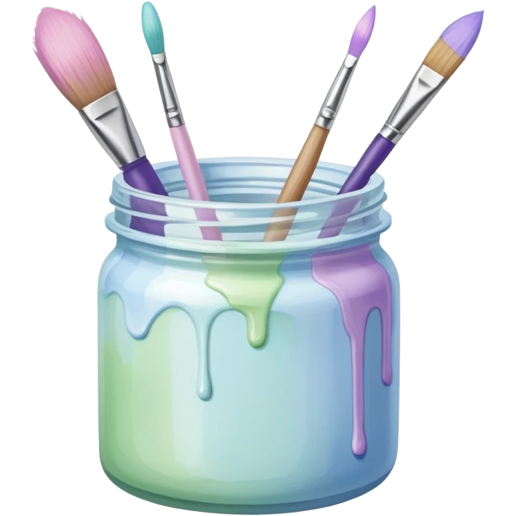 Watercolor paint jar of light blue, light pink, light green and light purple brushes emoji
