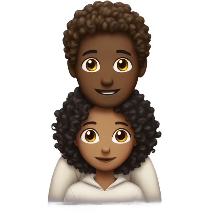 A curly white boy with hazel eyes hugging a black long hair woman with brown eyes emoji