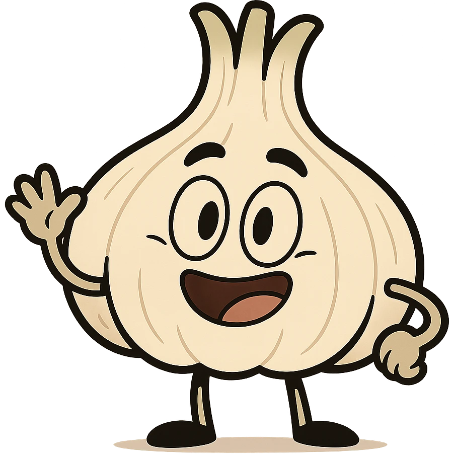 cartoon style garlic vegetable, cute and expressive, simple lines, playful and friendly emoji