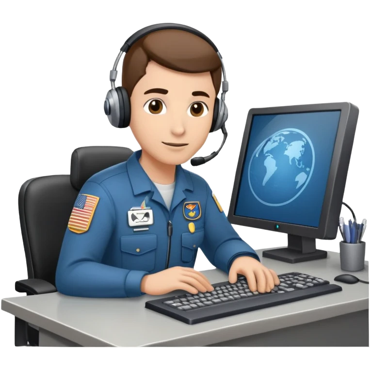 mission control technician with headset sitting at computer console emoji