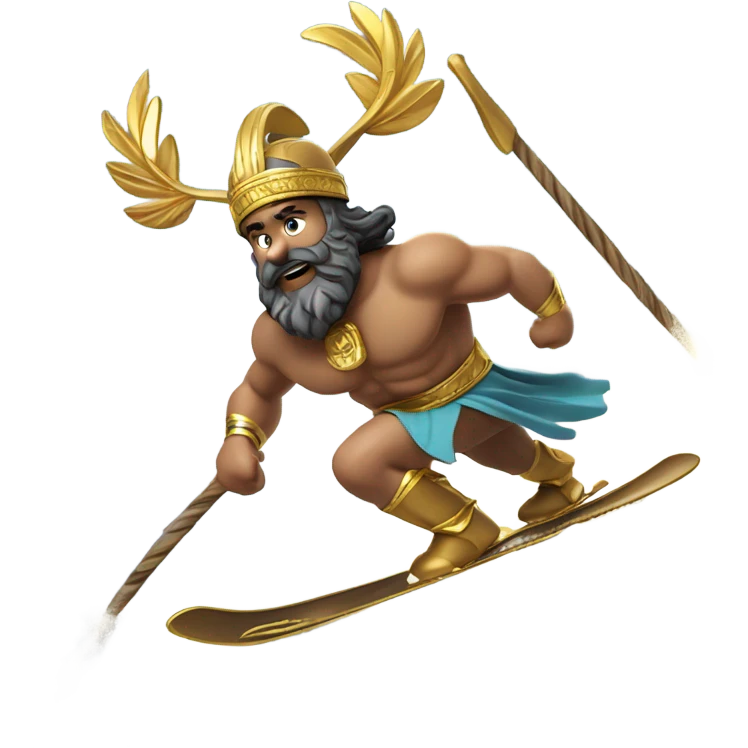 Zeus skiing down a mountain emoji