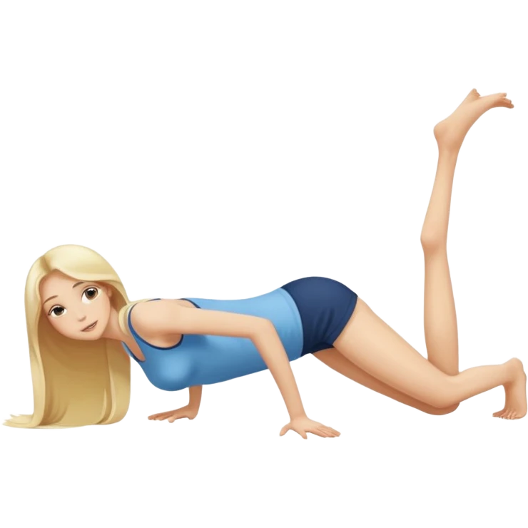 view from the behind, fair skinned naked woman, thin, long blond hair, on all fours, hips high up, shoulder lying flat on the floor emoji