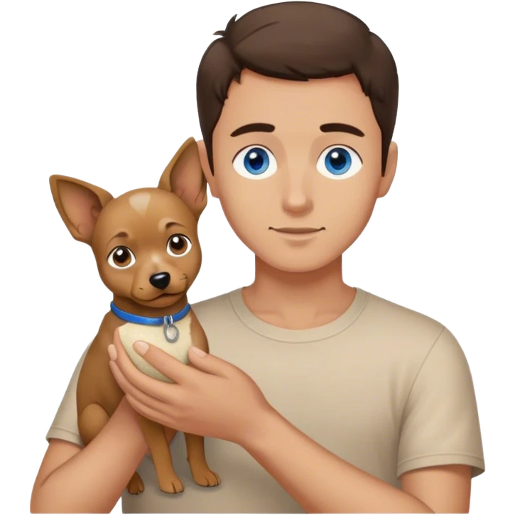  brunette guy with blue eyes and a small sand-colored dog emoji