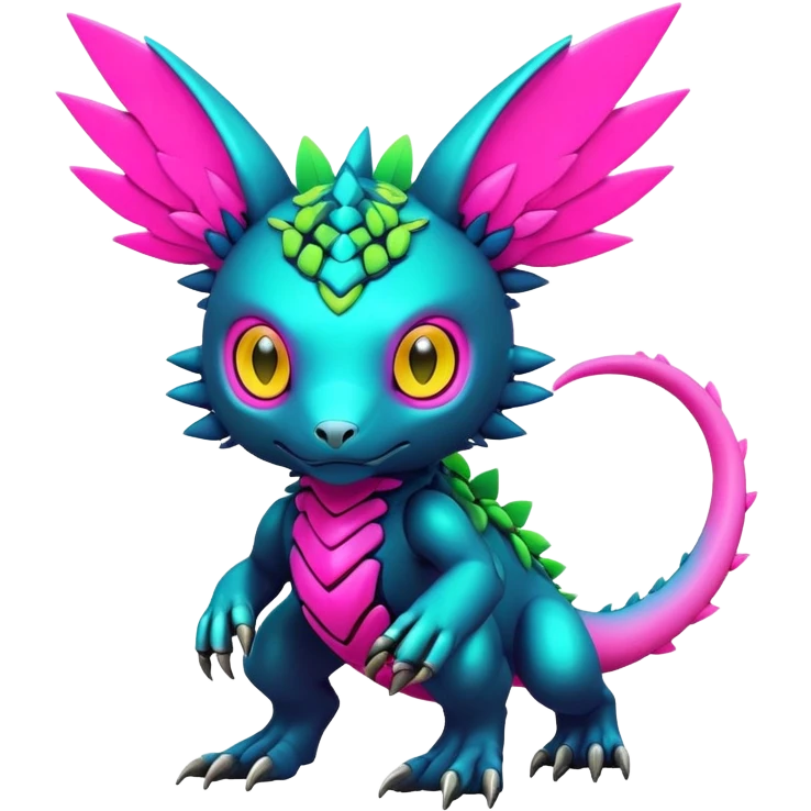 Tropical lush warm-colored modern colorful neon-colored cyber-Fakémon-Digimon-Trico-creature emoji