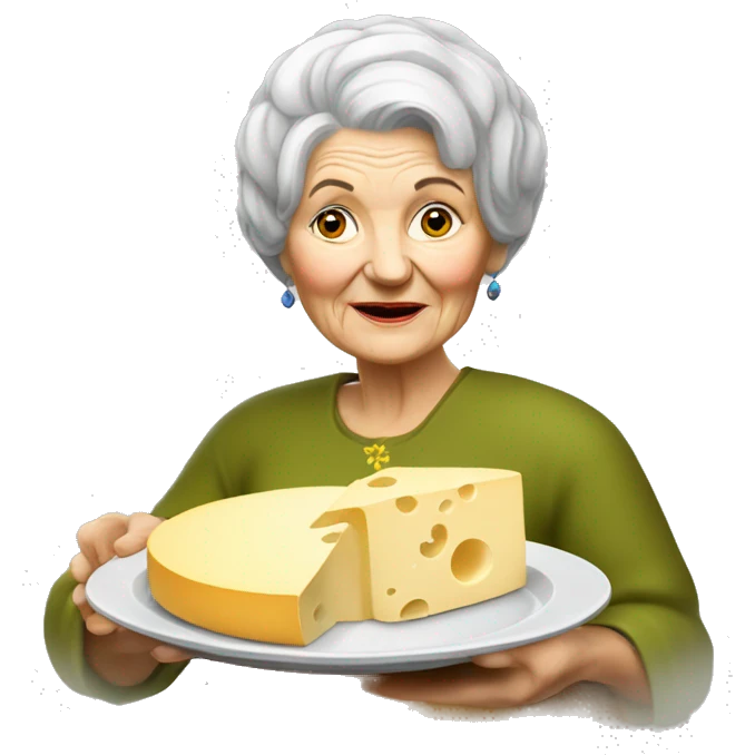 Ukrainian granny with plate of cheese for wine emoji