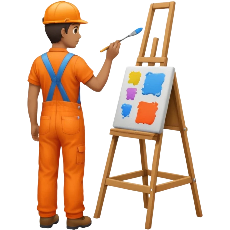 painter in orange overalls standing full body facing away emoji