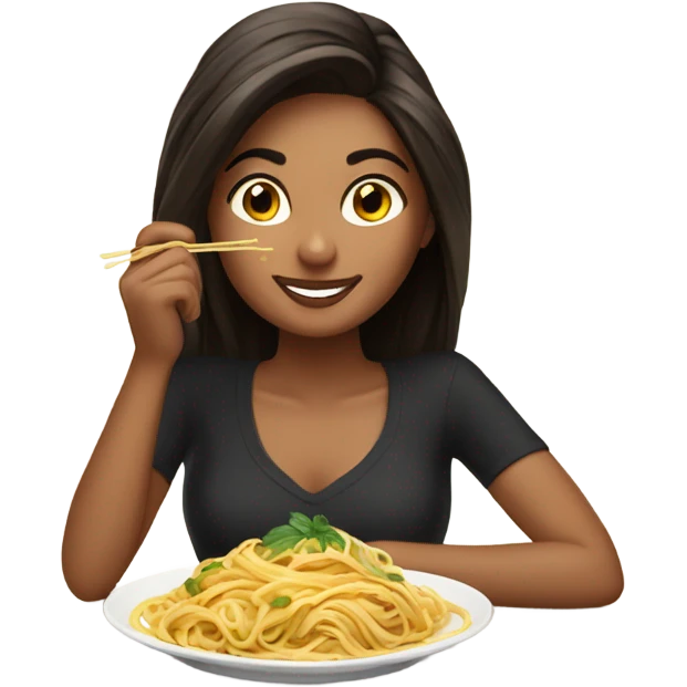 Gorgeous brunette eating linguine  emoji