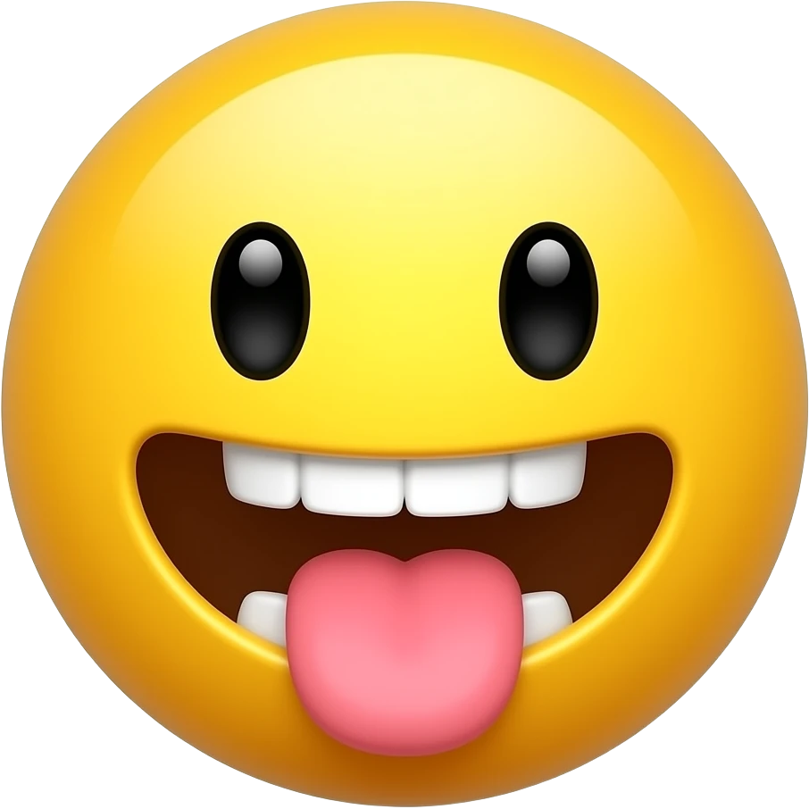 That with a cartoonish circle face that is yellow and it has its mouth open and it has a square tounge and the teeth is rectangular only at the top emoji