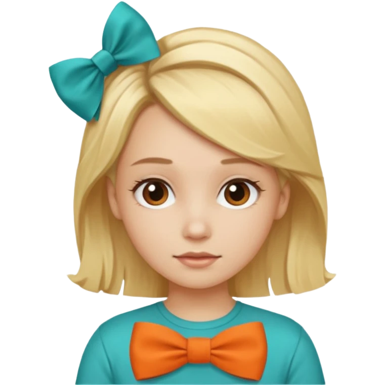 blond girl with orange shirt and  teal bow in hair emoji
